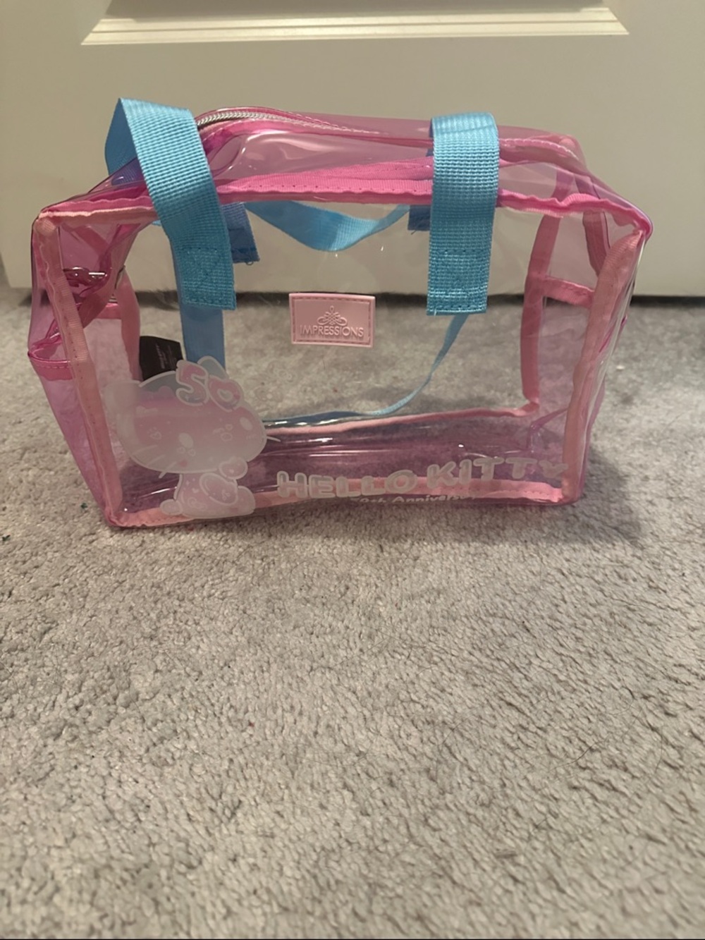 NWOT Hello Kitty 50th Anniversary Clear Pink Tote with Blue Handles